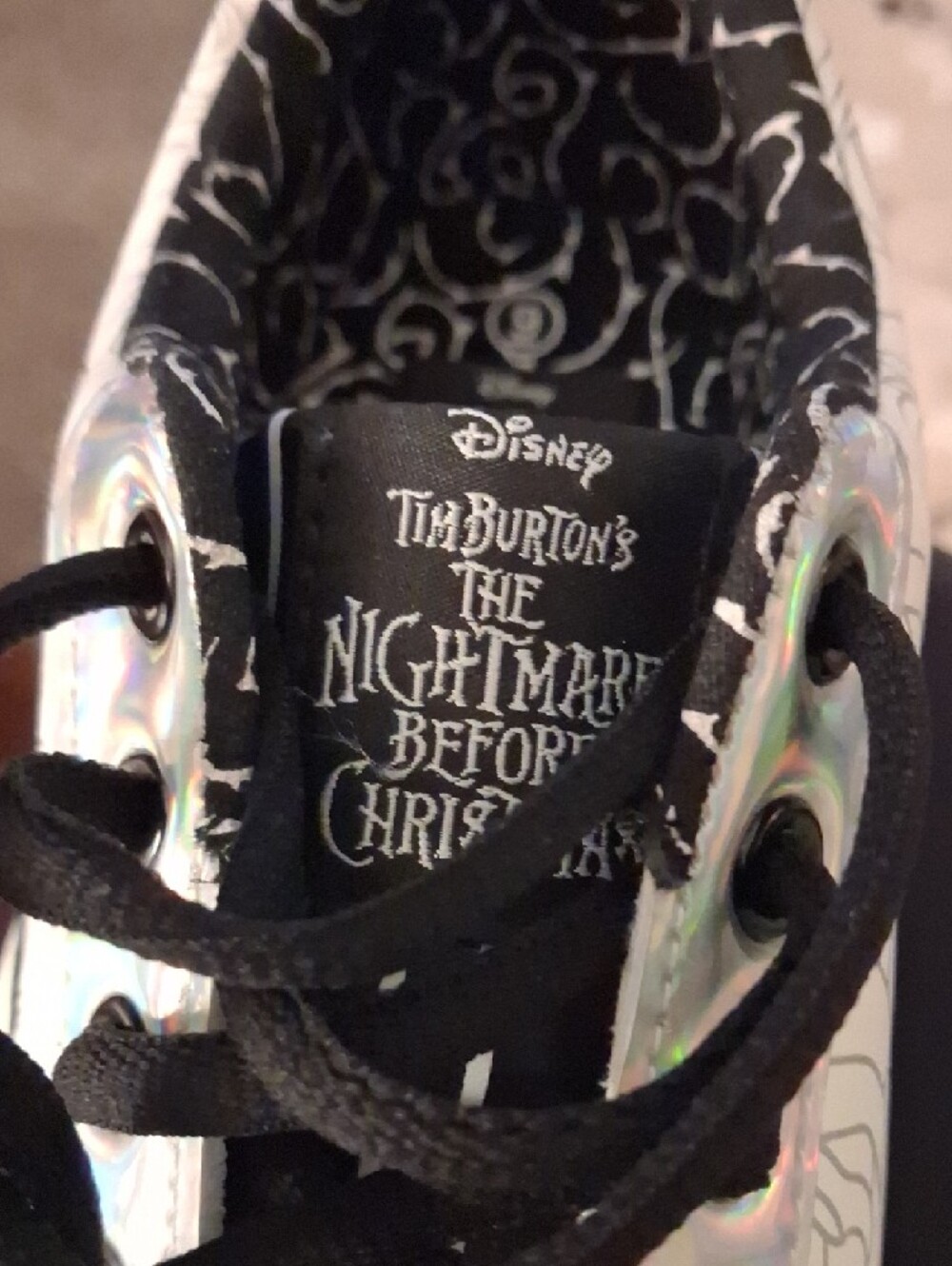 Disney Nightmare Before Christmas Multi-Pattern White Sneakers with Holographics - Picture 7 of 13